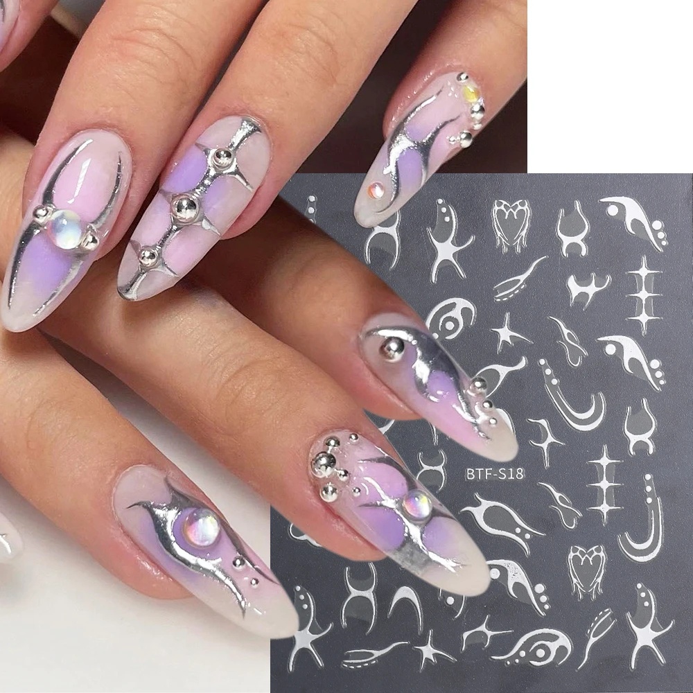 [Unggulan] 1lembar 3D Flame Heart Pattern Nails Stickers Self-Adhesive Sliders Nail Decal Laser Geometris Gothic Manicure Art Dekorasi Alat Makeup Kuku