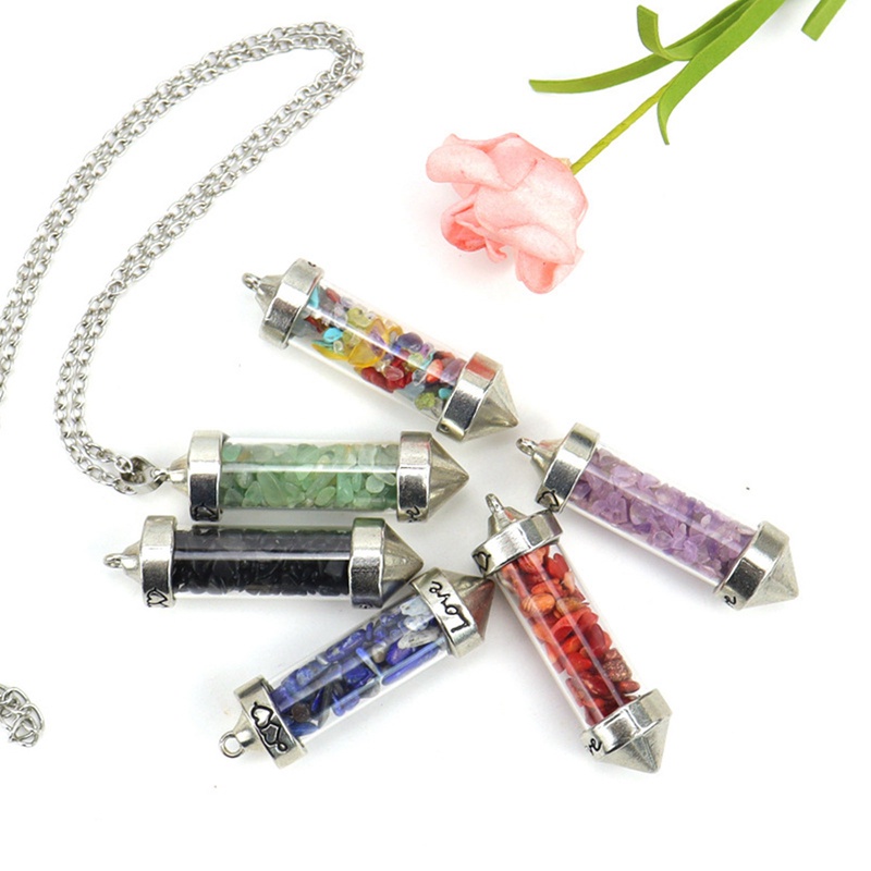 1 Pc Fashion Batu Alam Kristal Kerucut Kaca Liontin Amethyst Cinta Berharap Botol Liontin Kalung