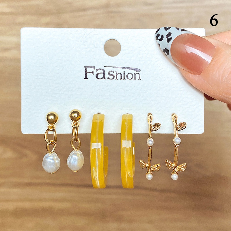 1set Retro Temperamen Geometris Anting Set Lingkaran Emas Resin Earing Wanita Alloy Drop Perhiasan Aksesoris 6set Untuk Memilih