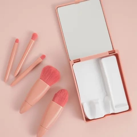 Tmall88 Make Up Brush Set Kuas Make Up Portable Plus Cermin