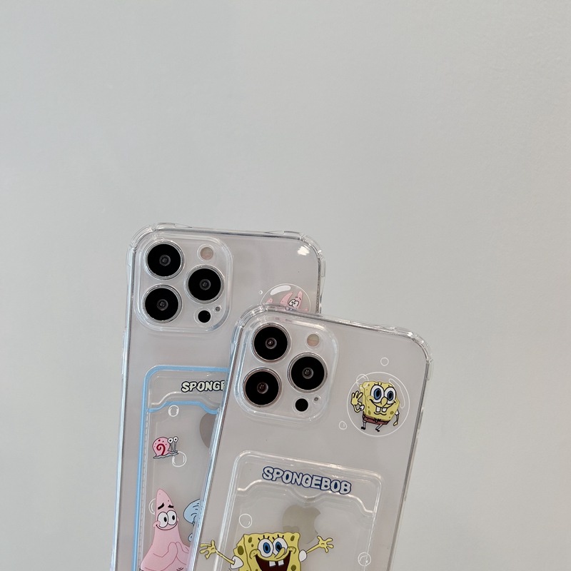 【Card Case】Happy Spongebob Patrick Star Soft TPU Case HP iP iPhone 7 8 14 + Plus SE 2020 X XS XR Max 11 12 13 Pro Max FTD Casing Apple