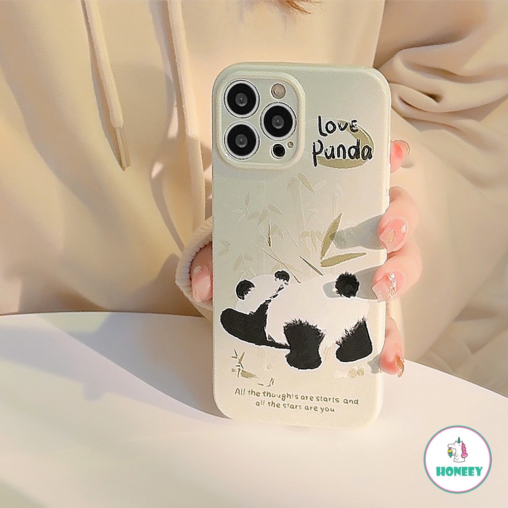 IPHONE Casing Ponsel Lukisan Minyak Bambu Hijau Panda Lucu Untuk Iphone14 13 12 11 Pro Max14 Plus Case Sweet Gloss Shockproof Soft Cover