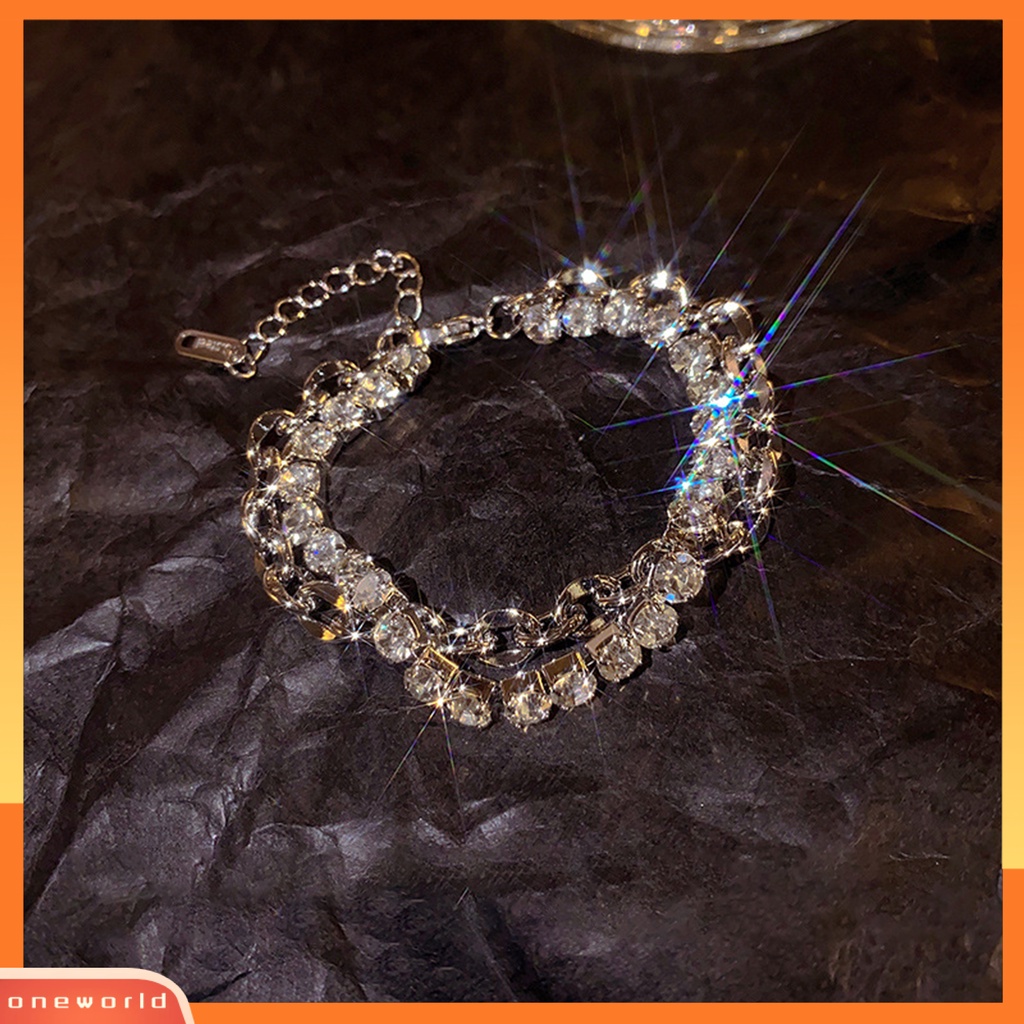 [ONE] Wanita Gelang Kepribadian Adjustable Double Layer Cubic Zirconia Electroplating Menghias Anti Karat Tarnish Free Dainty Chain Bracelet Perhiasan Aksesori