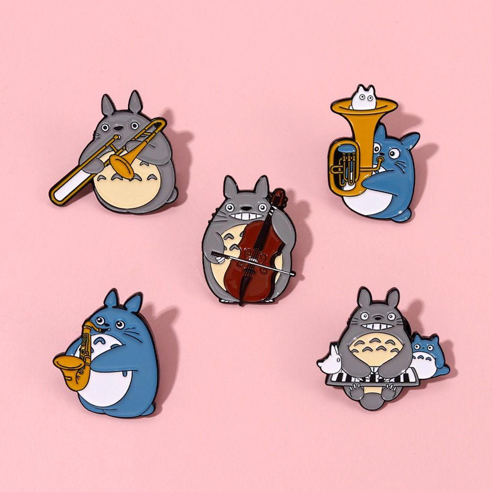 Agustina Totoro Orchestra Bros Sweater Aksesoris Lucu Halus Cello Gadis Hadiah Saxophone Alloy Terompet Kerah Pin Aksesori Pakaian