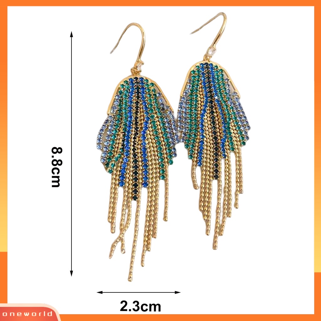 [EONE] 1pasang Anting Panjang Glitter Perhiasan Pernyataan Geometris Gaya Bohemian Warna-Warni Hias Berlian Imitasi Anting Rumbai Untuk Perjamuan