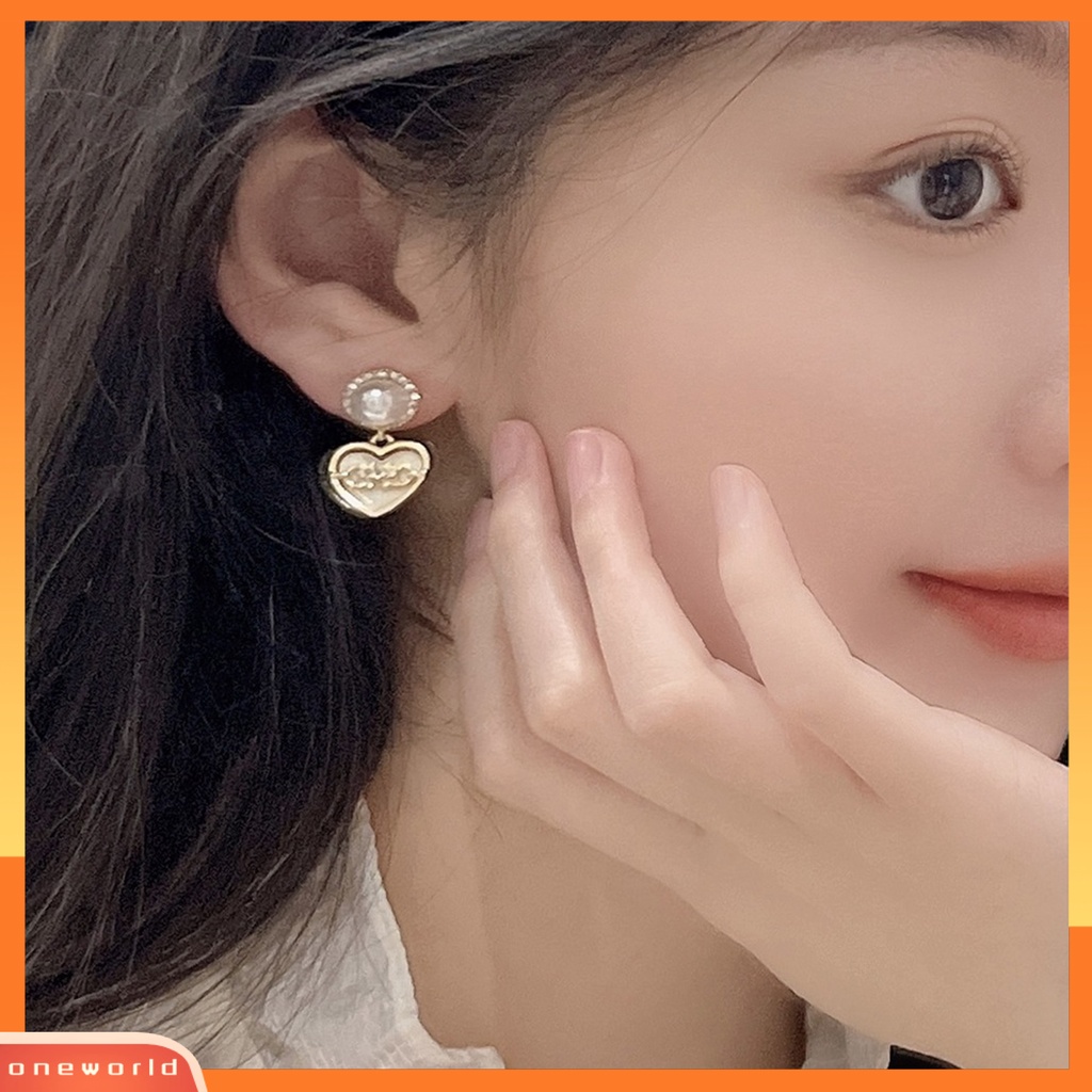 [EONE] 1pasang Ear Studs Love Heart Shiny Rhinestone Mewah Elegan Kecil High Gloss Mutiara Imitasi Wanita Anting Perhiasan Aksesoris