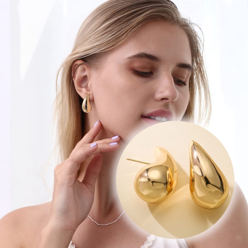 Chunky Gold Hoop Earrings Untuk Wanita, Tetesan Air Ringan Berongga Terbuka Hoops, Hypoallergenic Anting Lapis Emas Perhiasan Fashion Untuk Wanita Perempuan