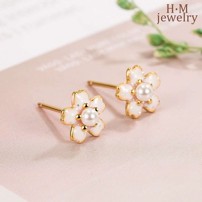 S925 Perak Mutiara Cherry Blossom Telinga Studs Sederhana Dan Kompak Indah2023 Baru Anting