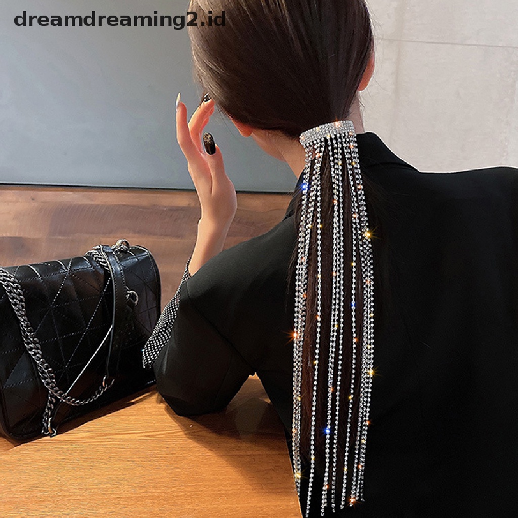 (dream) Bling Rhinestones Rantai Panjang Hairwear Hadiah Klip Jepit Rambut Untuk Wanita Perempuan Perhiasan//