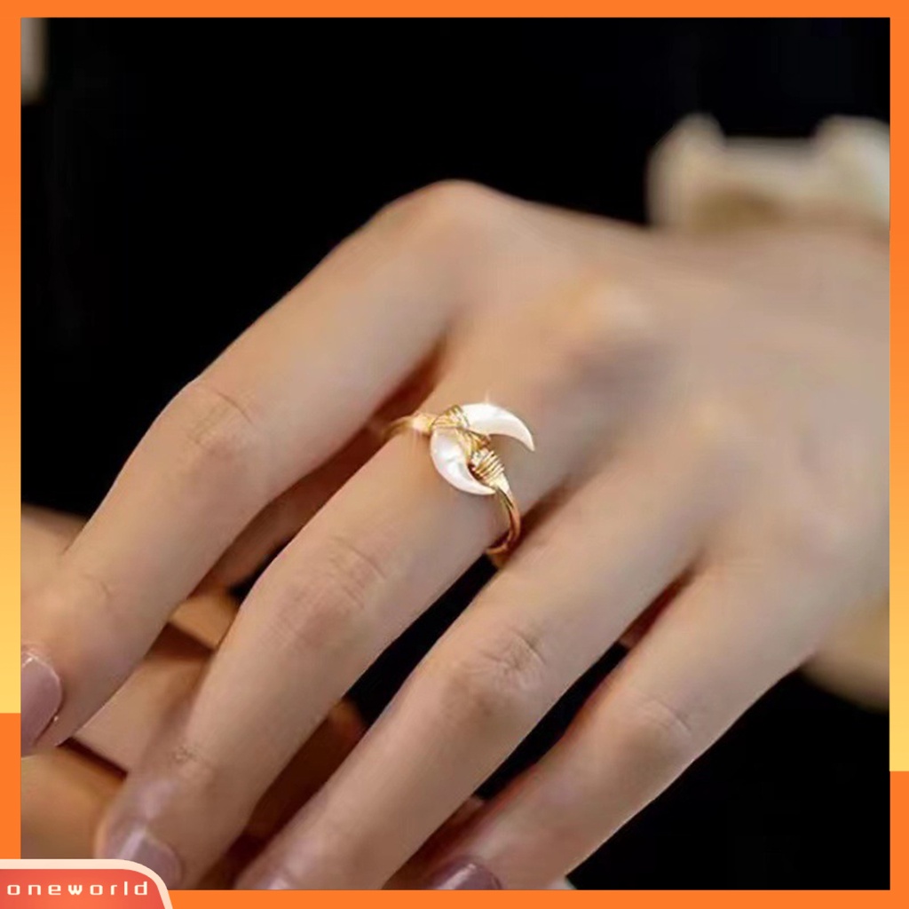 [EONE] Adjustable Indah Wanita Mulia Cincin Trendi Setengah Bulan Dekorasi Jari Cincin Perhiasan Aksesori