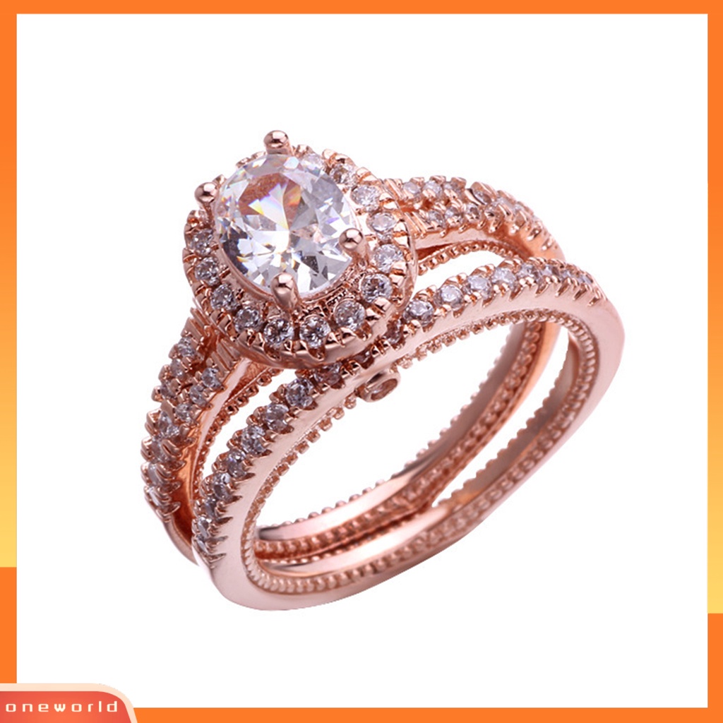 [EONE] 2 Pcs/Set Fashion Cincin Geometris Berlian Imitasi Bertatahkan Elektroplating Hypoallergenic Bersinar Dekorasi Perhiasan Aksesori Lady Bridal Pernikahan Cincin Pernikahan Aksesori