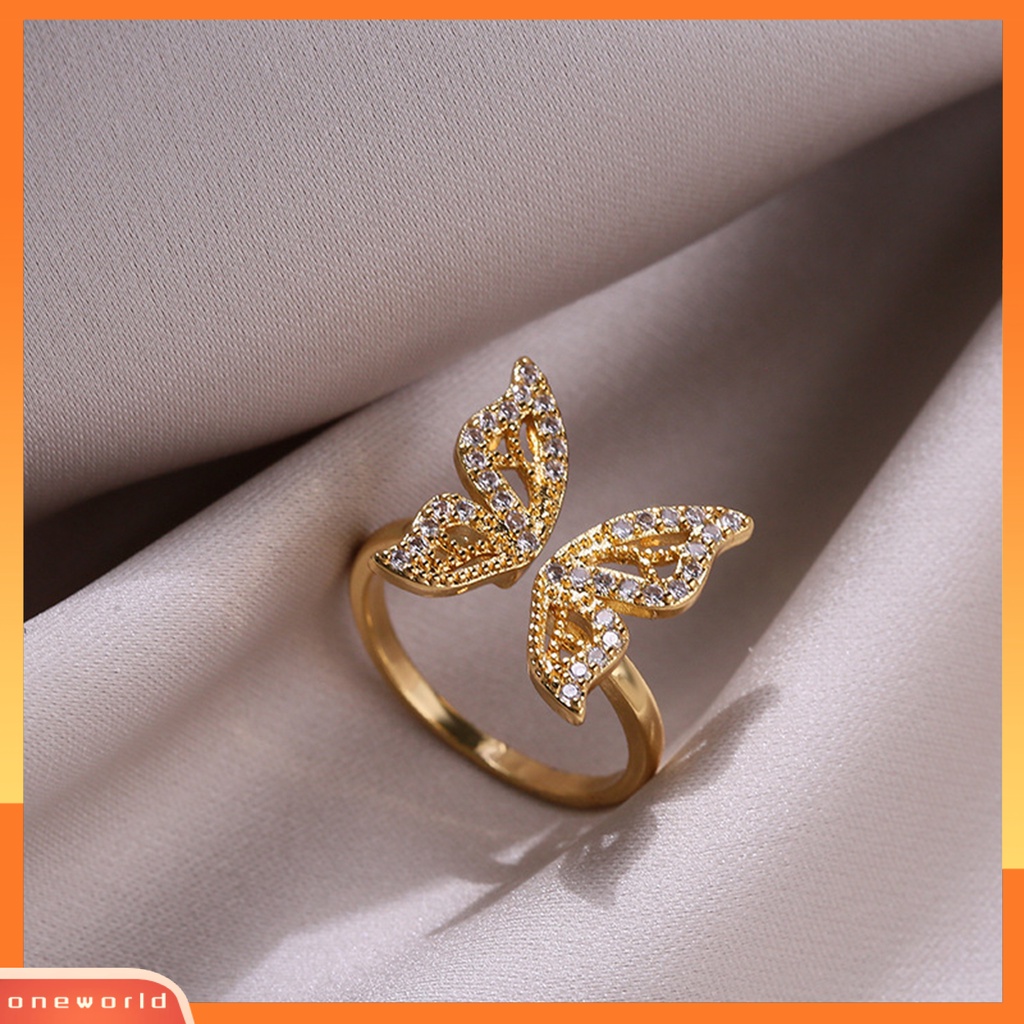 [EONE] Wanita Cincin Geometris Berlian Imitasi Mengkilap Hias Sparkling Adjustable Opening Hias Hadiah Butterfly Knuckle Ring Charm Perhiasan Untuk Pacaran