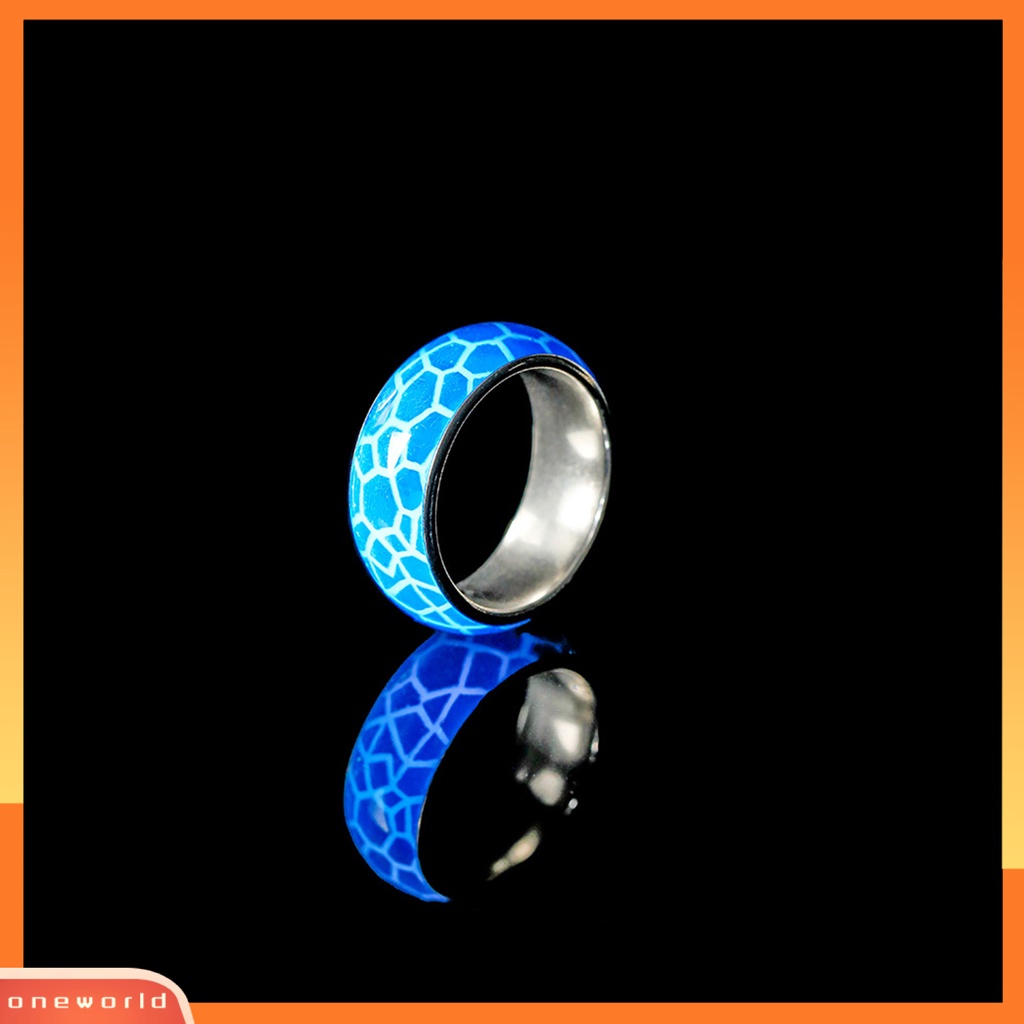 [EONE] Cincin Unisex Luminous Turtle Shell Pattern Fluorescent Glowing-In-The Dark Stainless Steel Vintage Plating Ring Untuk Halloween