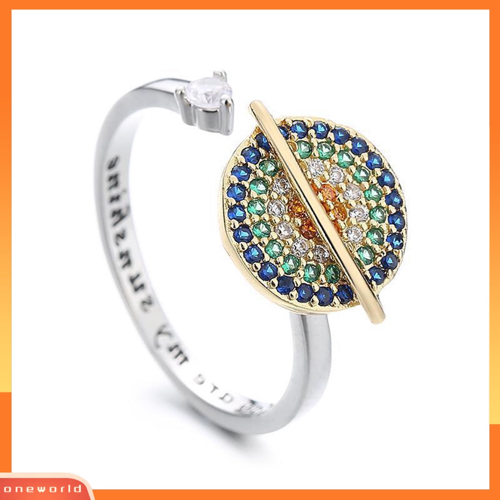 [EONE] Cincin Terbuka Bersinar Dapat Diputar Warna-Warni Cubic Zirconia Huruf Berlian Imitasi Pereda Kecemasan Desain Planet Wanita Fidget Anti Kecemasan Cincin Perhiasan Aksesori