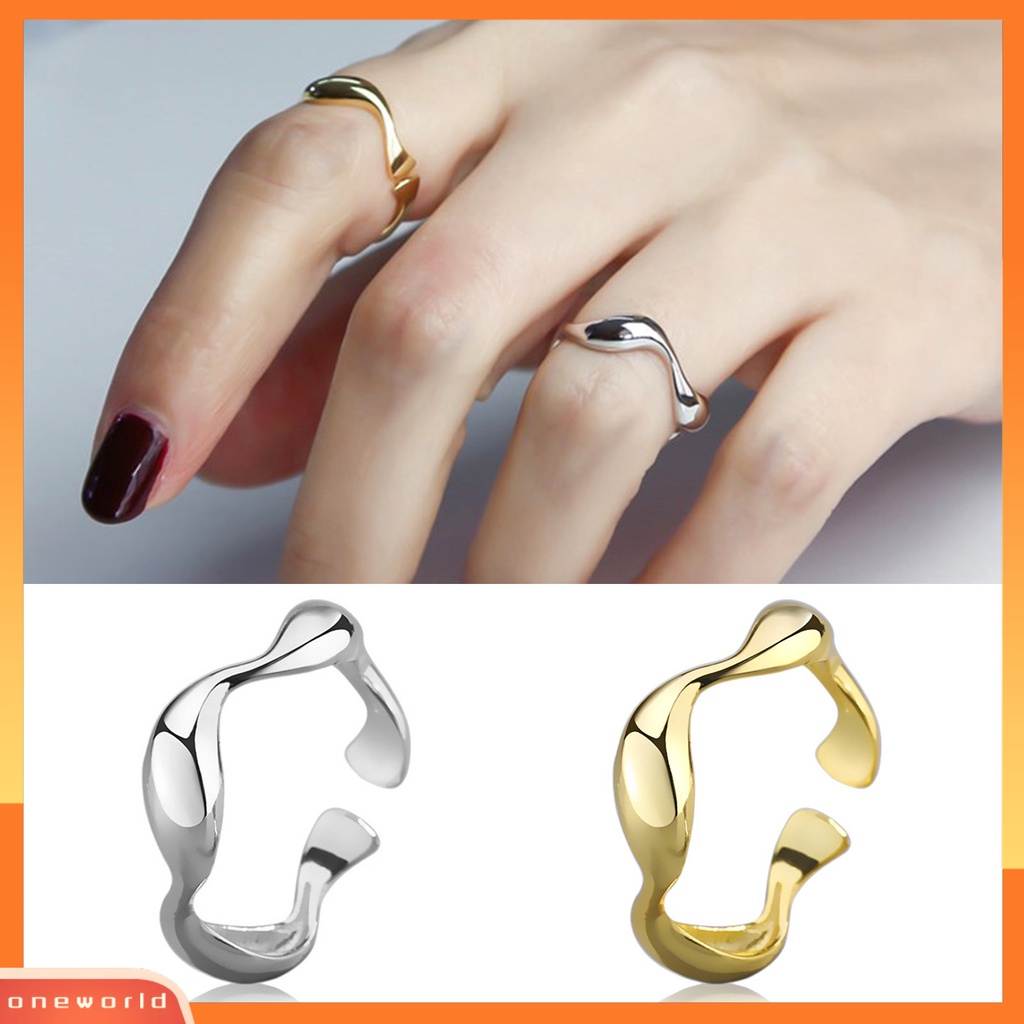 [EONE] Cincin Jari Halus Electroplating Geometris Adjustable Polishing Hias Warna Solid Gelombang Tidak Teratur Halus Engagement Ring Perhiasan Aksesori