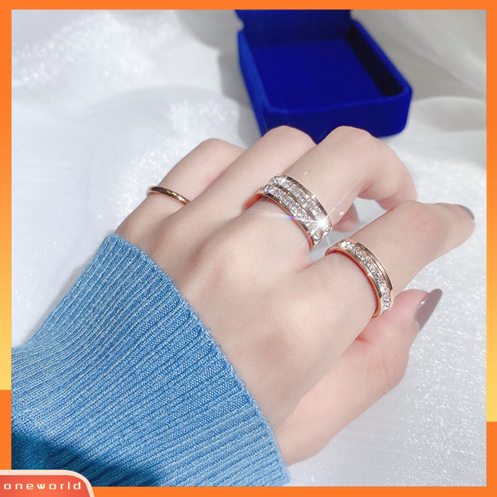 [EONE] Wanita Cincin Berlian Imitasi Gaya Pasangan Geometris Temperamen Kepribadian Menghias Berdandan Elegan Wanita Dapat Ditumpuk Cincin Perhiasan Aksesori