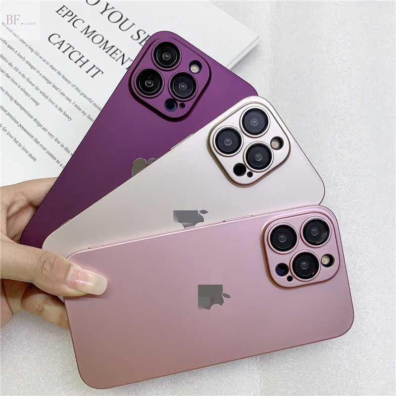 Pc Ultra-Tipis Tahan Debu Untuk IPhone Case14 13 12 11 Pro Max Perlindungan Lensa Kaca Tempered Casing Keras