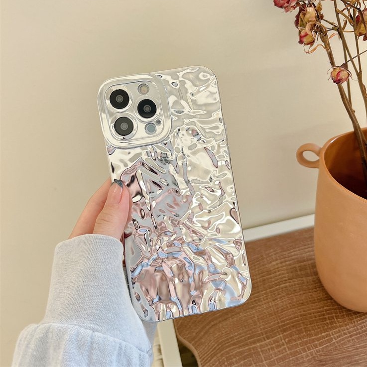 Shinny Blue Rose Gold Luxury Tinfoil Fold Soft Case iPhone 6S 7 8 Plus XR XS Max IPhone 11 12 13 14 Pro Max 14 Plus 7+ 8+ Mirror Phone Case Camera Protect for Women Girl