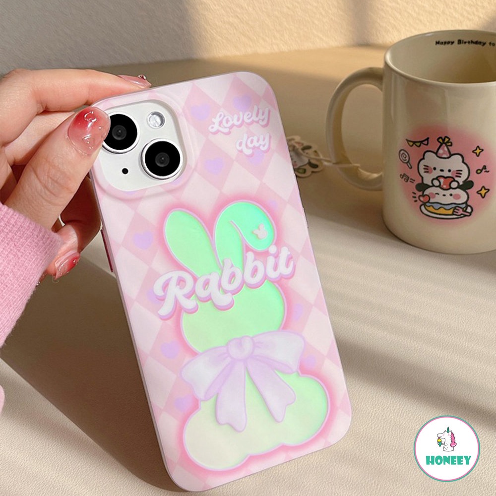 Casing Ponsel Kartun Kelinci Reflektif Laser Penuh Layar Berlubang Untuk IPhone11 12 13 14 Pro Max 12pro Gaya Gadis