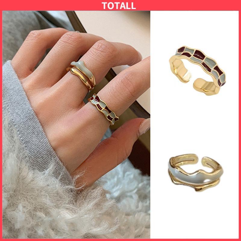 COD 3pcs Cincin Retro Wanita Emas Papan Catur Kotak-kotak yang dapat disesuaikan-Totall