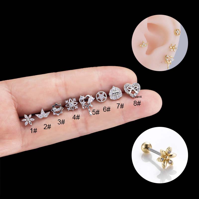 1biji Anting Stainless Steel 20Gauge Helix Tragus Tindik Anting Tulang Rawan Warna Emas Perak Herat Bentuk Mahkota