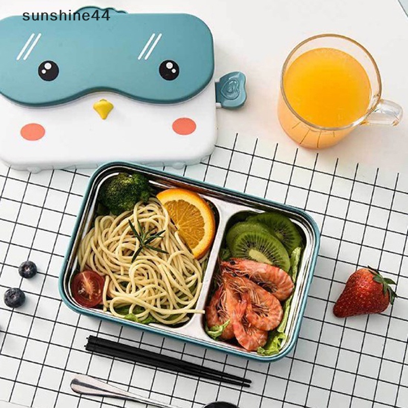 Sunshine School Kids Bento Lunch box Persegi Panjang Kotak Makan Kartun Plastik Anti Bocor ID