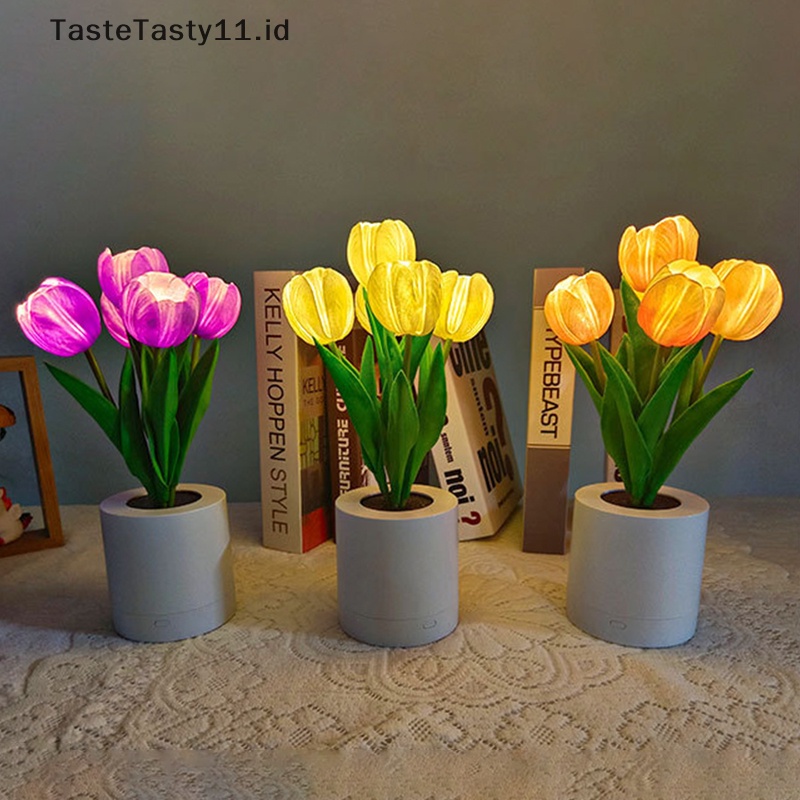 Tastetasty Tulip Night Light with Vase Simulation Tulip Lampu Meja Led Dengan.