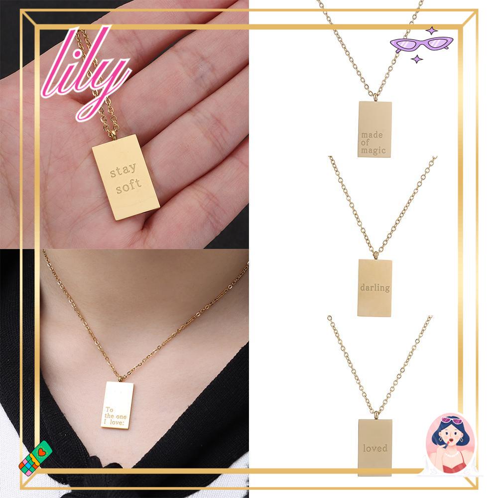 Lily Grafir Surat Pesan Kalung Fashion Perhiasan Stainless Steel Aksesoris Pesta Hadiah Hari Valentine Liontin Persegi