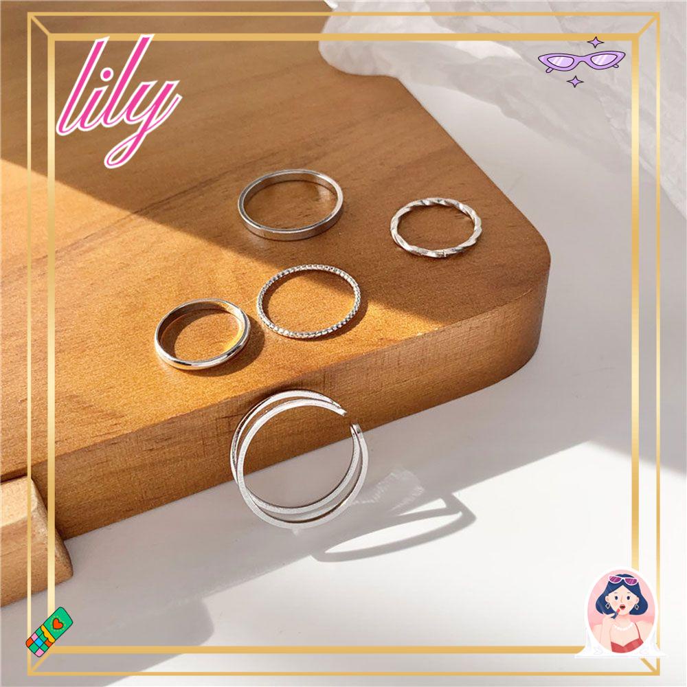 Cincin Jari LILY Logam Geometris Baru Trendy