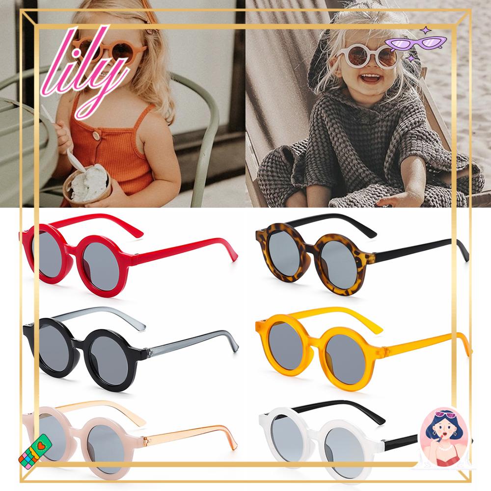 Lily Kids SunGlasses Retro Round Frame SunGlasses Kacamata Perlindungan Pantai
