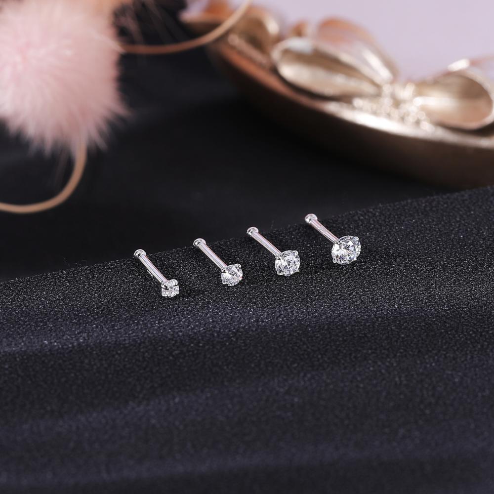 1pc 2.5/2.5/3.5mm Tindik Hidung Kristal925 Sterling Silver Nose Stud Zircon Nostril Piercing Bentuk L Hidung Stud 18G/20G