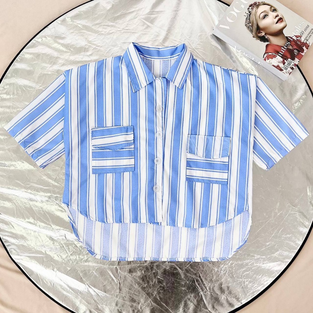 BEFAST - ZEC OOTD WANITA KEMEJA NAMI / Hersa Top / Hem Stripe Wanita Terbaru / Pakaian Kekinian Remaja ABG Trendy / Fashion Wanita Casual / Kemeja Motif Garis-Garis / Terlaris