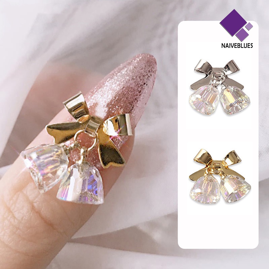 [naiveblues] Nail Bell Decor Pengerjaan Indah Busur-Simpul Transparan 3D Bell Nail Art Untuk Gadis