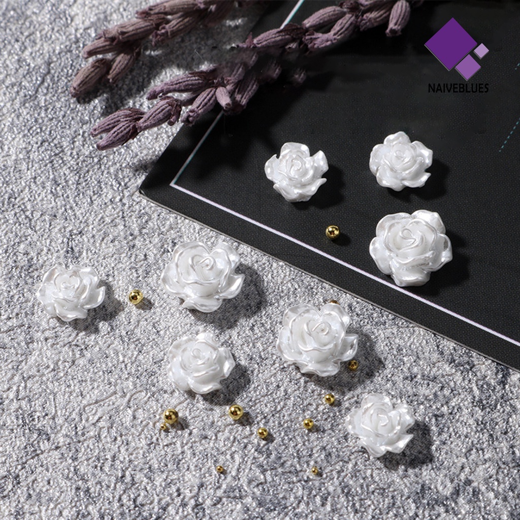 [naiveblues] 50pcs/set Hiasan Kuku Bentuk Bunga Tahan Lama 3D Resin Camelia Aurora Stones Art