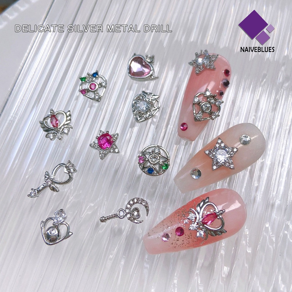 [naiveblues] Hiasan Kuku Sparkling Bentuk Indah Anti-Oksidasi Mempesona Mempesona Visual Mudah Diterapkan Bahan Alloy 3D