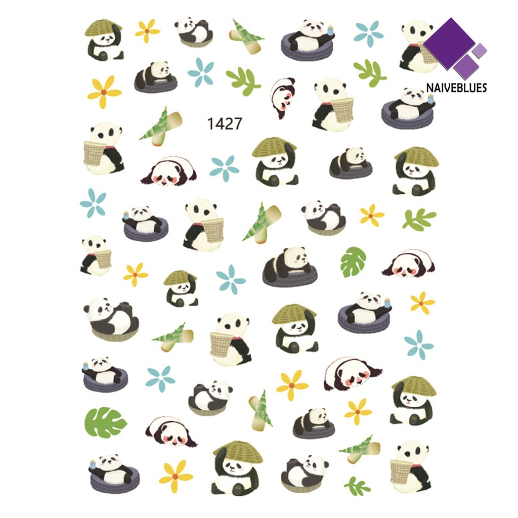 [naiveblues] Desain Daun Panda Lucu Stiker Kuku Tempel Hias Perekat Diri DIY Paper Art Stickers