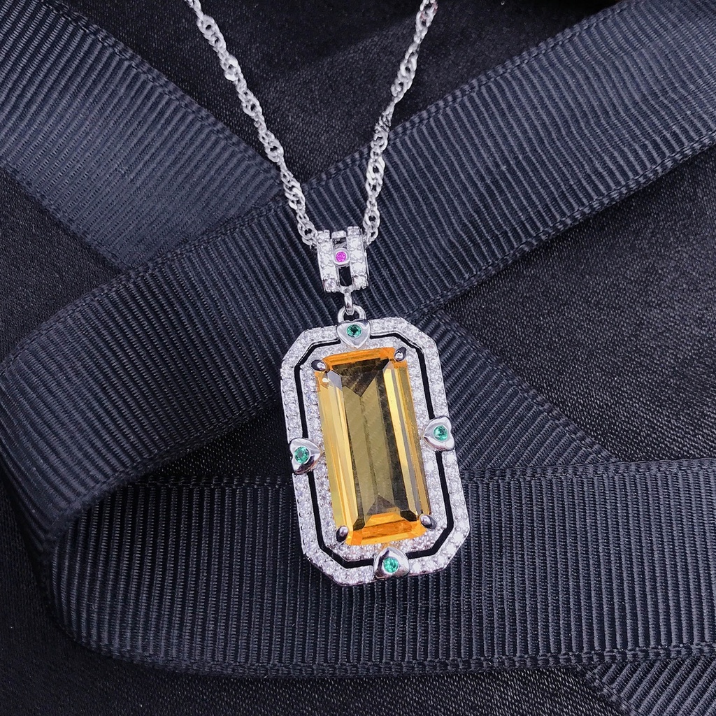 Goldkingdom Fashion Perhiasan Aksesoris Ready Stock Wushi Merek Liontin Brazil Tourmaline Permata Topaz Kalung Amethyst Persegi Panjang Warna Harta Gadis