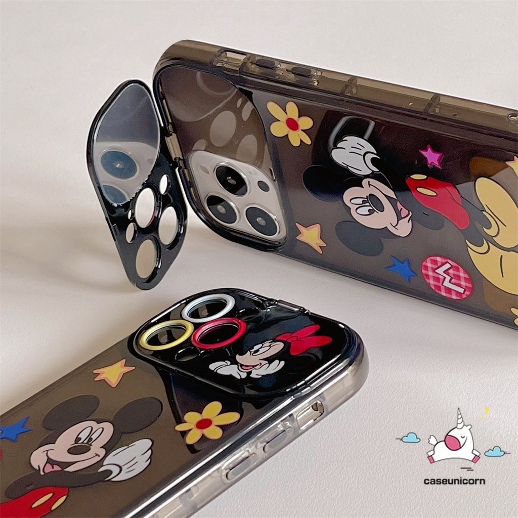 Flip Make Up Mirror Case Untuk Oppo A7 A57 A15 A12 A5s A5 A9 A3s A53 A31 A33 2020 A12E A77s A35 A77 A15s A11 A11K Kartun Lucu Mickey Minnie Mouse Kuromi Kreatif Soft Cover