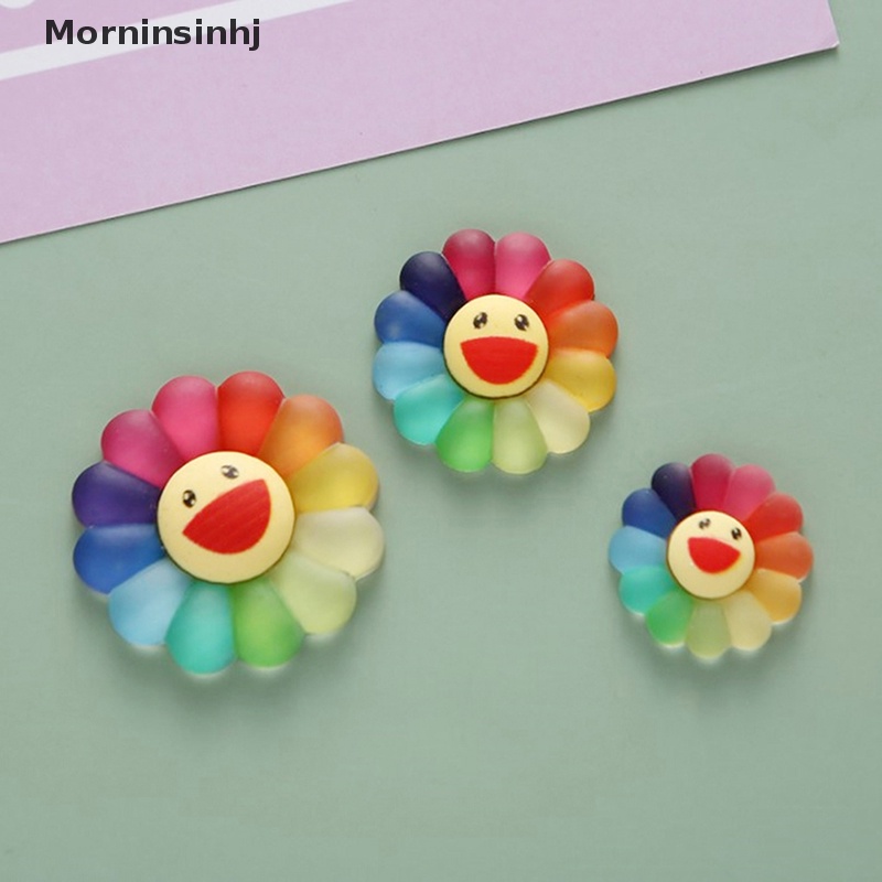 Mornin 10Pcs 3ukuran Senyum Warna-Warni Bunga Matahari Gaya Warna Campur Resin Belakang Datar Cabochon Scrapbook 3D Resin Patung Miniatur id