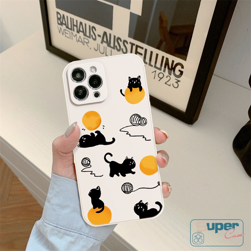 Casing Ponsel Kartun Kompatibel Untuk iPhone 7Plus 13 11 12 14 Pro Max XR 6 7 8 6S Plus X XS Max SE 2020 Pola Sisi Lucu Kucing Lucu Tali Bermain Tepi Lurus Tpu Soft Cover