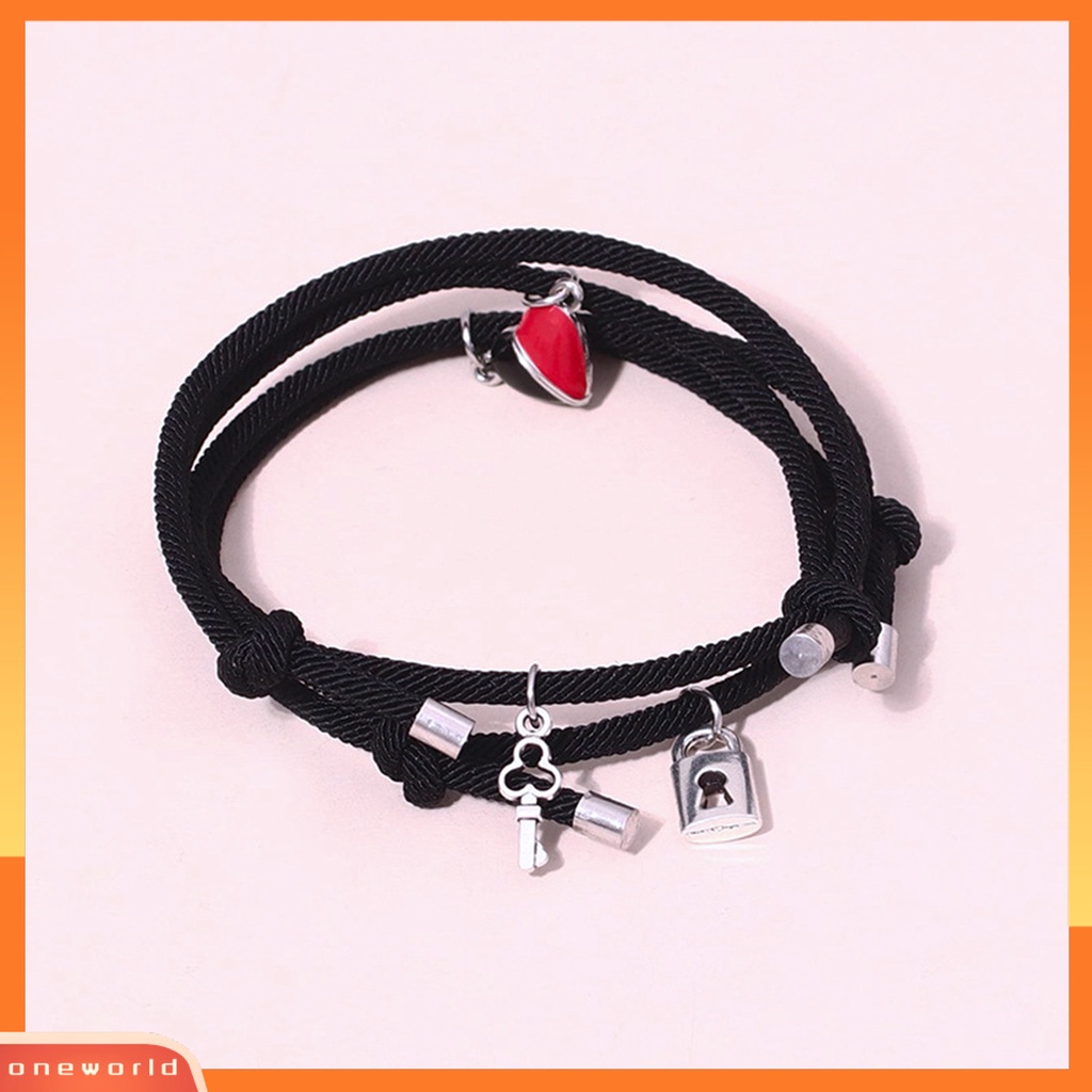 [EONE] 1pasang Gelang Couple Lock Pendant Nylon Braided Rope Hadiah Valentines Alloy ic Love Heart Lover Bracelets Untuk Pacaran