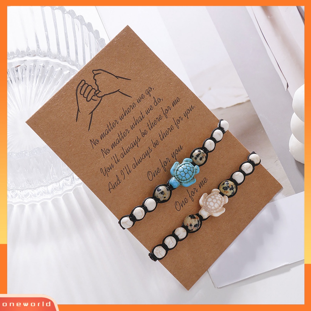 [EONE] 2 Pcs Manik-Manik Gelang Retro Kura-Kura Dekorasi Buatan Tangan Adjustable Pengerjaan Halus Dekorasi Portabel Bohemian Batu Persahabatan Gelang Aksesori Pakaian