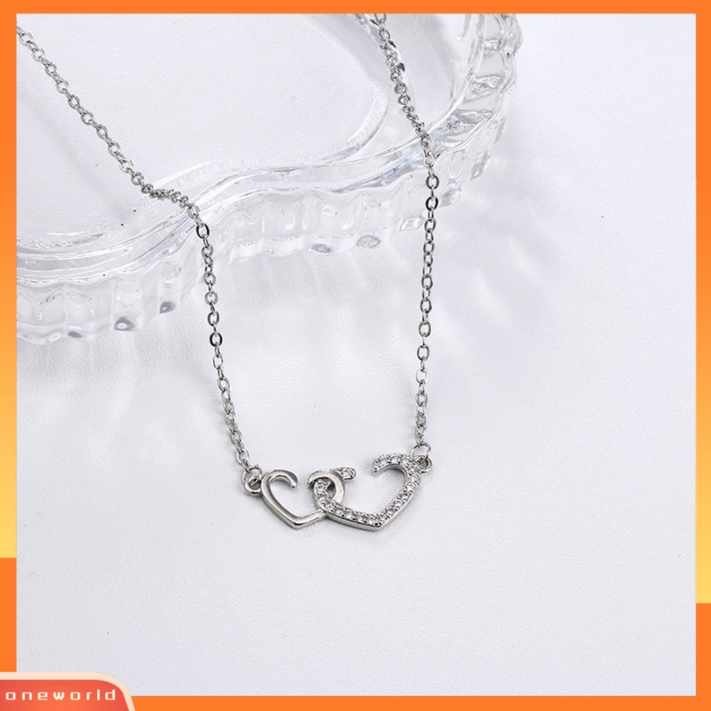 [EONE] Wanita Kalung Berlian Imitasi Mengkilap Elegan Hias Adjustable Perhiasan Hadiah Manis Berongga Ganda Cinta Hati Liontin Kalung Rantai Klavikula Untuk Pesta