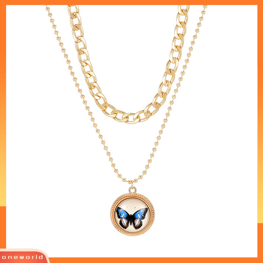 [EONE] Wanita Kalung Double Layer Retro Hias Kilau Terang Dapat Disesuaikan Perhiasan Hadiah Aksesori Gadis Kupu-Kupu Liontin Kalung Rantai Klavikula Untuk Pacaran