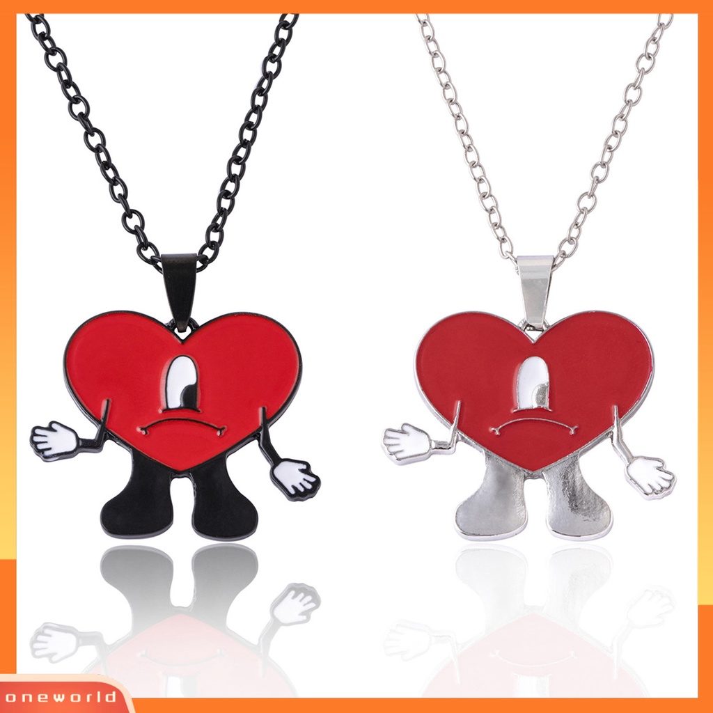 [EONE] Liontin Kalung Pribadi Berbentuk Hati Rantai Salib Geometris Electroplating Leher Ornamen Colorfast Bad Bunny Heart Necklace Perhiasan Aksesori