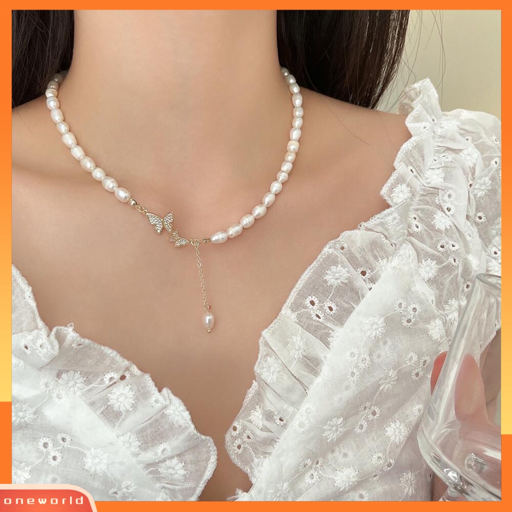 [EONE] Wanita Kalung Buatan Tangan Retro Kupu-Kupu Liontin Klavikula High-end Dekorasi Tidak Luntur Fashion Mutiara Imitasi Kupu-Kupu Kalung Pesta Perhiasan