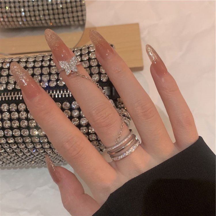 Cincin Kupu-Kupu Zirkon Elegan Untuk Wanita Fashion Adjustable Finger Ring Aksesoris Perhiasan