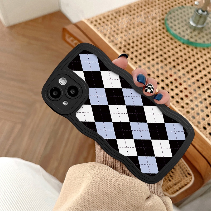 Chessboard Fashion Diamond Grid Case Untuk Samsung A04s A31 A11 A13 A23 A12 A14 A22 A02s A50s A50 A53 A51 A33 A20 A04 A04E A21s A52s A32 A03s A30s A52 Couple Wavy Edge Soft Cover