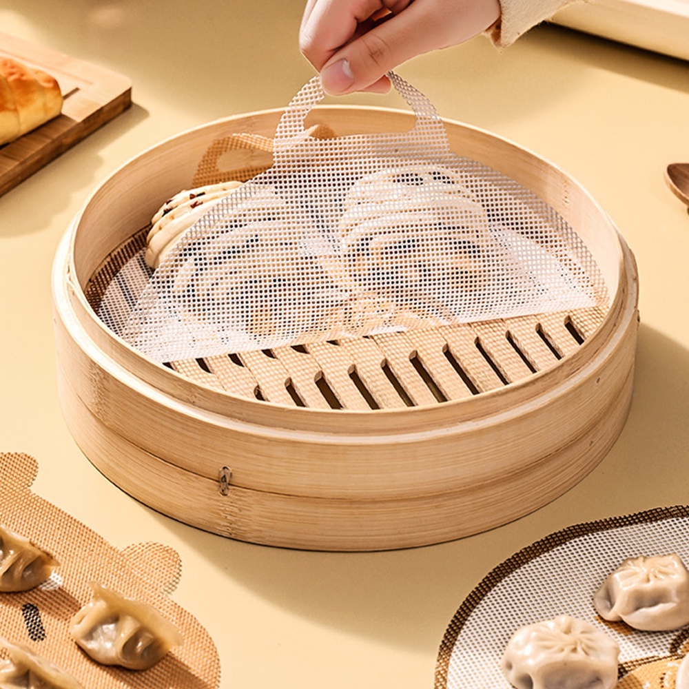 Kartun Pola Lucu Food Grade Steamer Mesh Mat Tahan Panas Non-Stick Silicone Steamer Pad Dengan Lubang Gantung Steamer Paper Pad Reusable Kitchen Bun Pastry Alat Masak