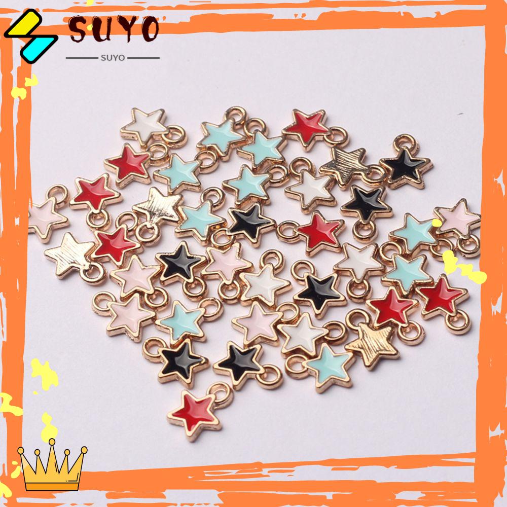 Suyo 50 Pcs Enamel Bintang Charms 6mm Handmade Kalung Permen Warna Anting Gelang Pentagram Liontin